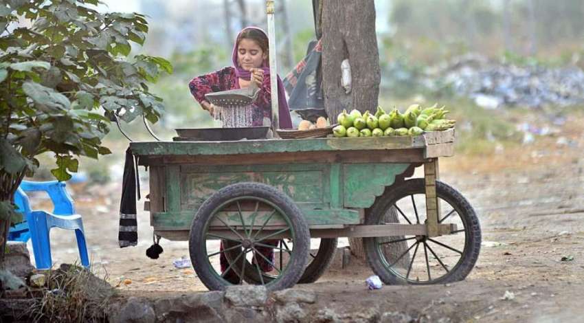 راولپنڈی: محنت کش بچی چھلیاں بھون رہی ہے۔