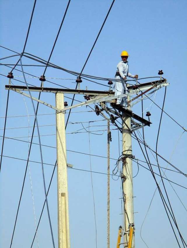 بہاولپور: واپڈا اہلکار بجلی کی نئی تاریں لگانے میں مصروف ..