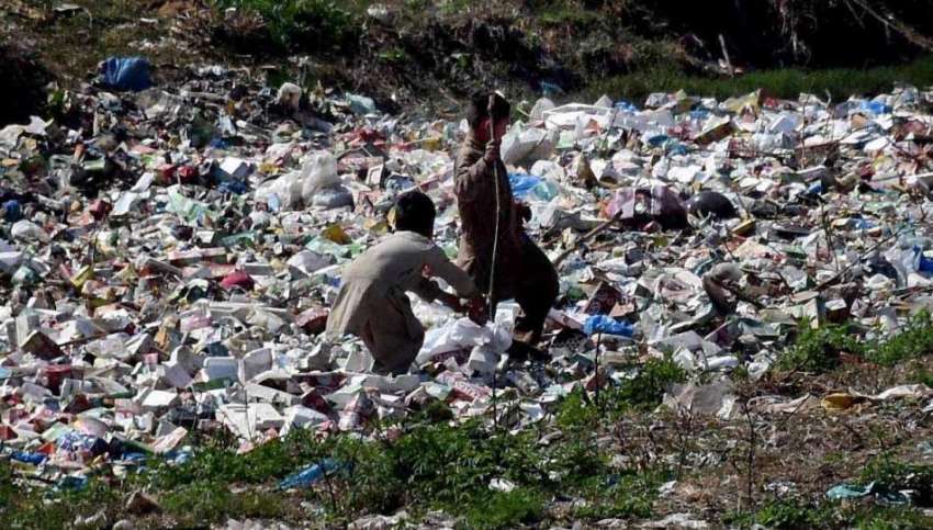 اسلام آباد: بچے نالہ کے کنارے جمع ہونے والے کچرے سے کار آمد ..