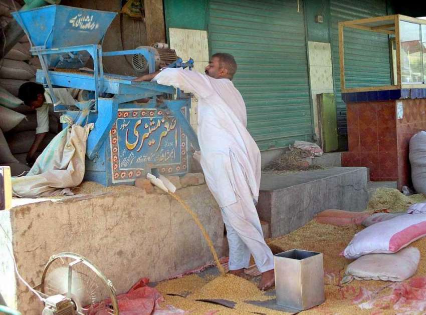 فیصل آباد: محنت کش گندم کی صفائی میں مصروف ہے۔