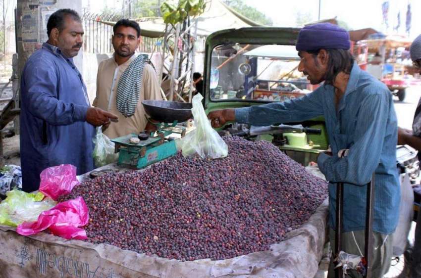 لاہور: شہری ریڑھی بان سے فالسہ خرید رہے ہیں۔
