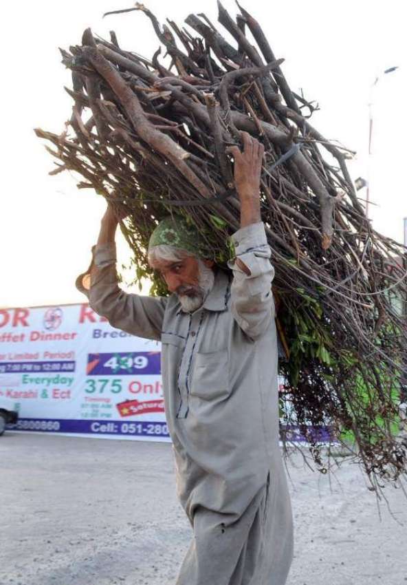 اسلام آباد: ایک معمر شخص گھر کا چولہا جلانے کے لیے خشک لکڑیاں ..