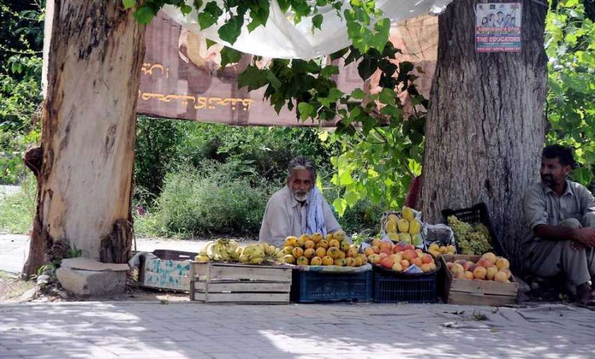 اسلام آباد: محنت کش ستارہ مارکیٹ روڈ کنارے درخت کے نیچے پھل ..