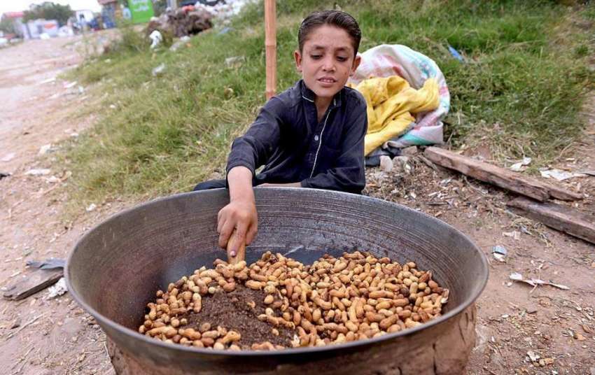 راولپنڈی: محنت کش بچہ اپنے خاندان کی کفالت کے لیے مونگ پھلی ..