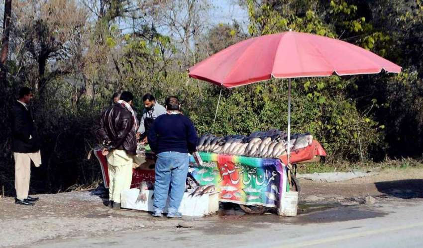 اسلام آباد: چک شہزاد روڈ کنارے سٹال سے شہری مچھلی خرید رہے ..