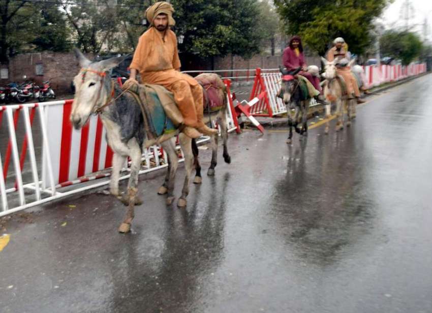 لاہور: مزدور گدھوں پر سوار ہو کر جارہے ہیں۔