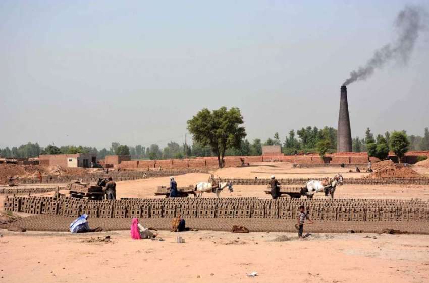 فیصل آباد: محنت کش خواتین بھٹہ پر اینٹیں بنانے میں مصروف ..