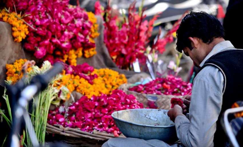 راولپنڈی محنت کش گاہکوں کو متوجہ کرنے کے لیے پھول سجارہا ..