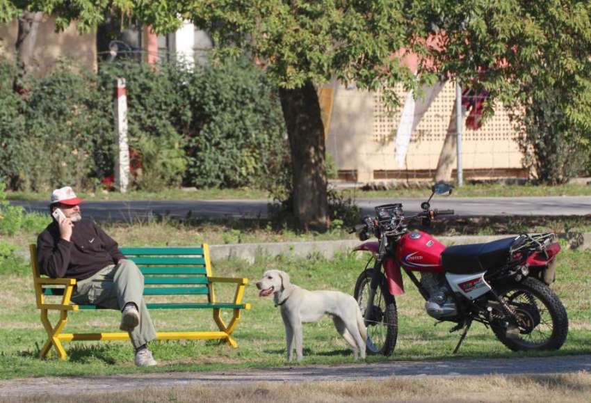 اسلام آباد: ایک شہری مقامی پارک میں بیٹھے دھوپ سے لطف اندوز ..