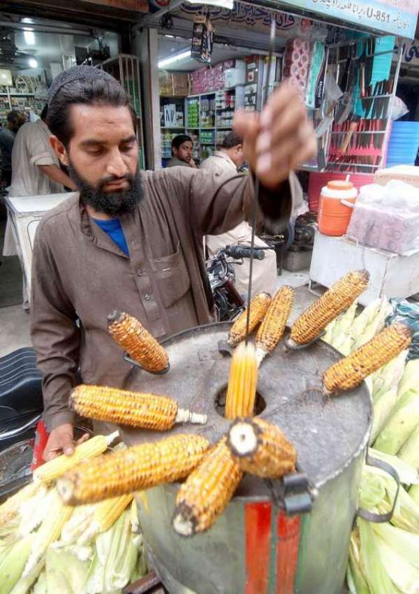 راولپنڈی: ریڑھی بان گاہکوں کو متوجہ کرنے کے لیے بھٹے بھون ..