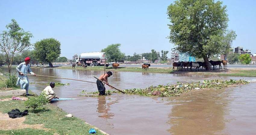 ملتان: مزدور نہر کی صفائی ستھرائی میں مصروف ہیں۔