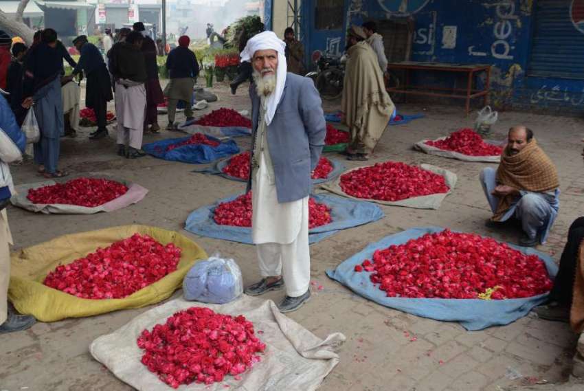 لاہور: ویلنٹائن ڈے کی آمد کے موقع پر پھول منڈی میں پھولوں ..