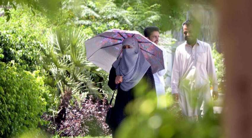 راولپنڈی: خاتون دھوپ کی شدت سے بچنے کے لیے چھتری تانے جا ..