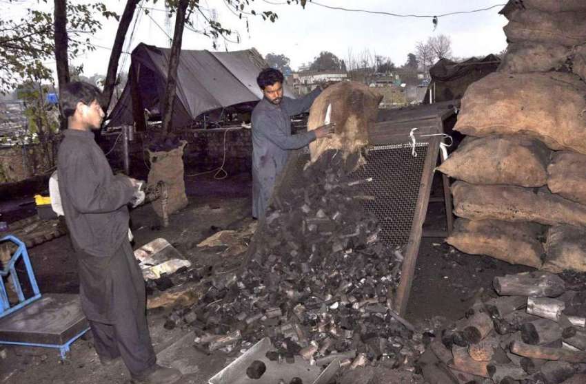 اسلام آباد: دکاندار کوئلہ کی اقسام چھانٹی کر رہا ہے۔