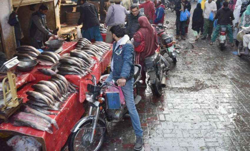 لاہور: شہری مچھلی منڈی سے خریداری کر رہے ہیں۔