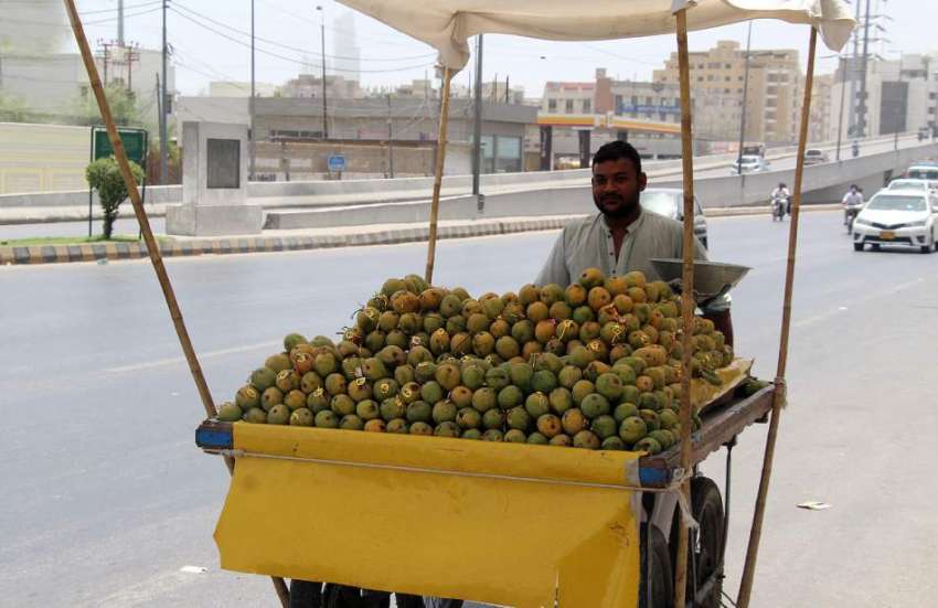 کراچی : پھلوں کے بادشاہ آم کا سیزن شروع ہونے پر ایک ریڑھی ..