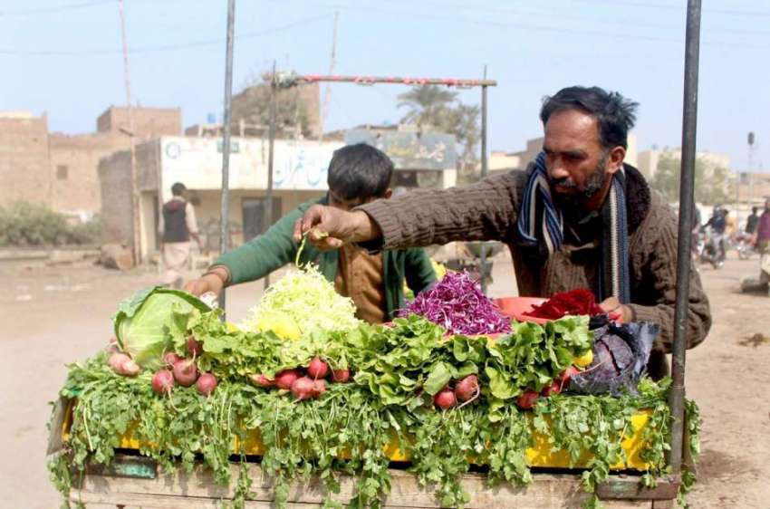 ملتان: سبزی فروش ریڑھی پر سبزیاں فروخت کر رہا ہے