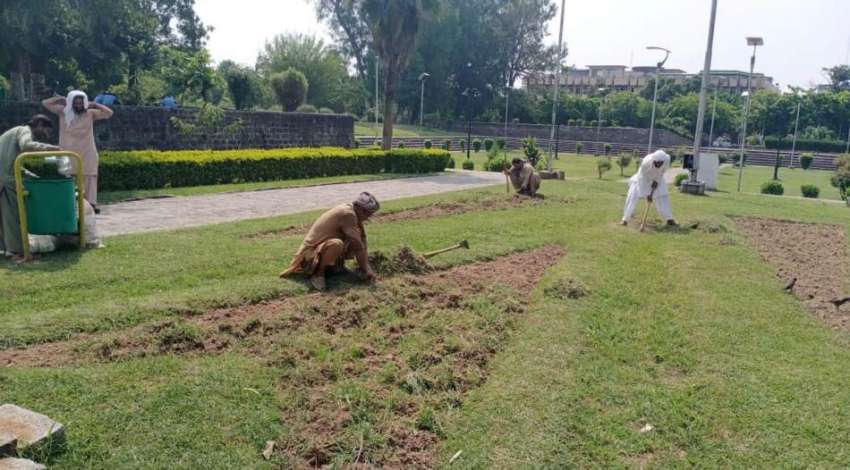 اسلام آباد سیکٹر جی سکس میں موسمی پھول لگانے کا کام جاری ..