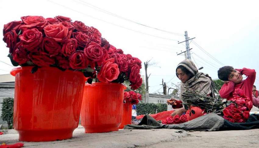 راولپنڈی: سڑک ایک خاتون گلاب کے پھول فروخت کر رہی ہے۔