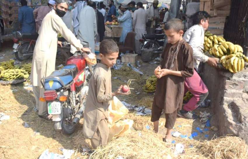 لاہور : فروٹ منڈی میں خانہ بدوش بچے کوڑے کے ڈھیرے سے پھل اکٹھے ..