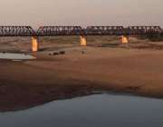 حیدرآباد، پانی نہ ہونے کے باعث کوٹری کے مقام پر دریائے سندھ کا ایک بڑا ..