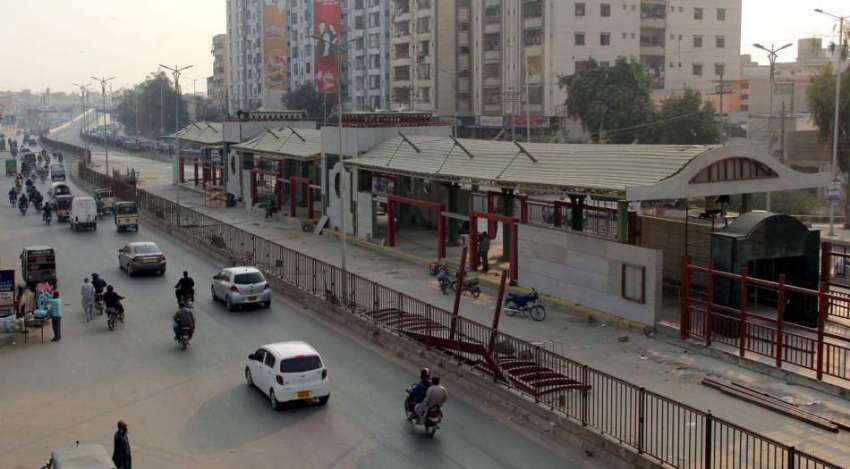 کراچی، نارتھ ناظم آباد میں گرین بس پراجیکٹ کا ایک بیرونی ..