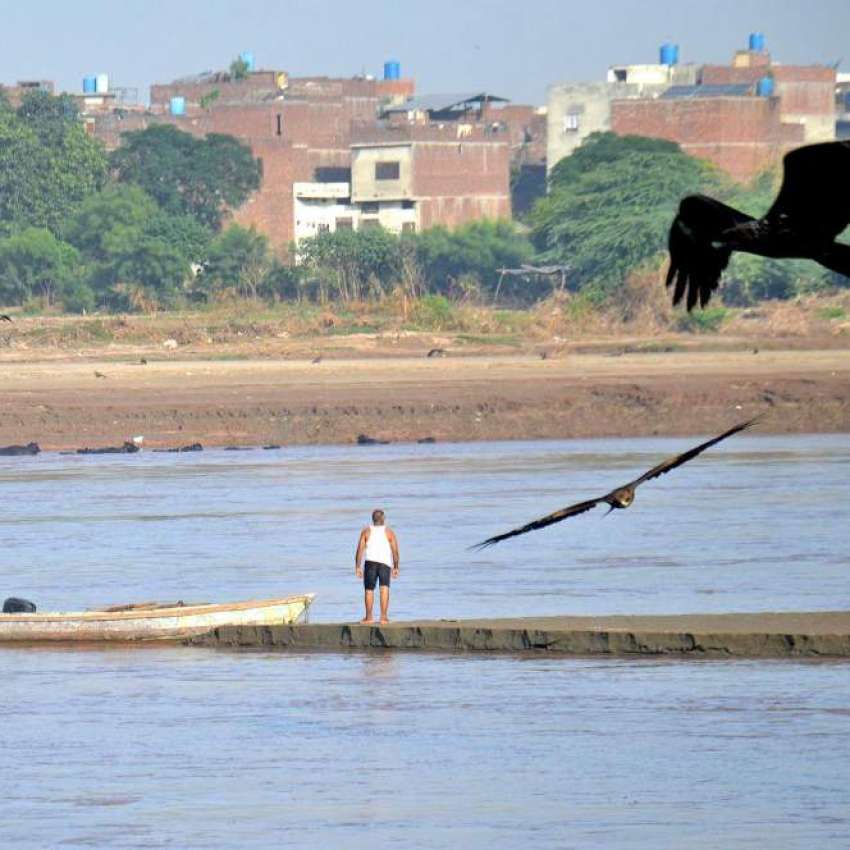لاہور، سیلاب اُترنے کے بعد دریائے راوی میں ایک بڑا حصہ خشک ..