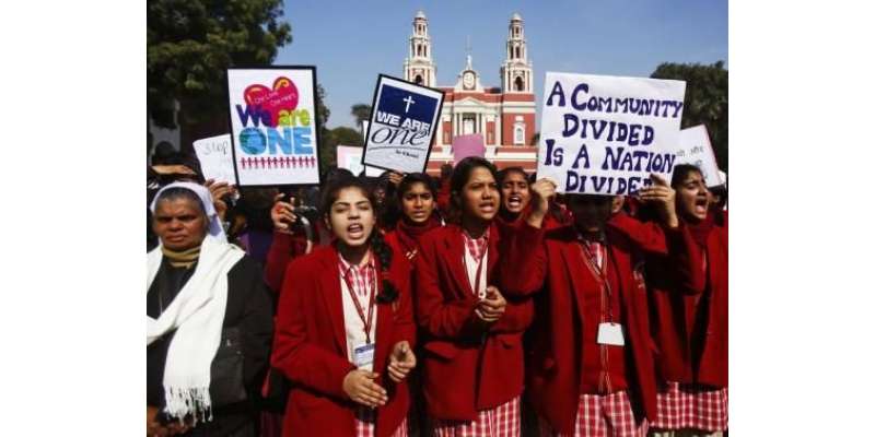 دہلی میں گرجا گھروں پر مسلسل حملوں کیخلاف عیسائیوں کا مظاہرہ ‘ بھارتی ..