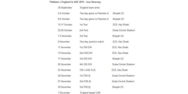 پی سی بی نے رواں سال اکتوبر نومبر میں انگلینڈ کے دورہ متحدہ عرب امارات ..