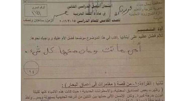 مصر: ”میری ماں مر گئی اور اسکے ساتھ سب کچھ مر گیا“، بچے نے امتحان میں ماں کے بارے میں جملہ لکھ دیا