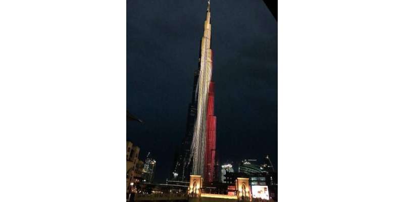 برسلز دہشت گرد حملے، دبئی کے برج الخلیفہ کو بیلجئم کے جھنڈے کے رنگ میں ..