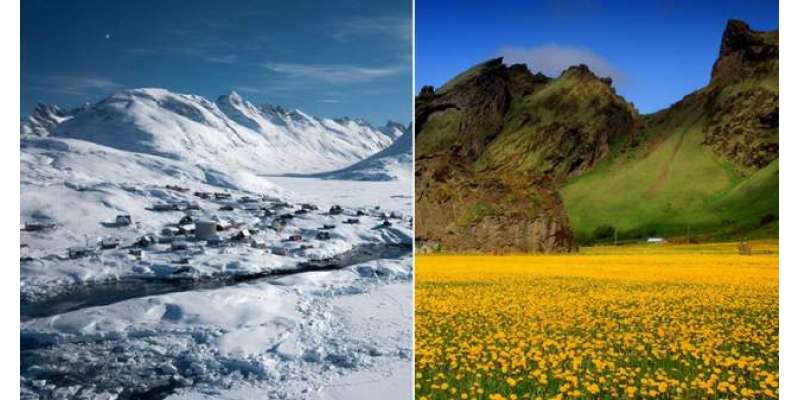 گرین لینڈ میں آئس لینڈ سے زیادہ برف ہے جبکہ آئس لینڈ گرین لینڈ سے زیادہ ..
