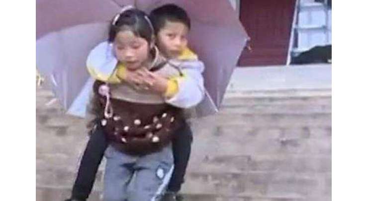 معذور بھائی کو پیٹھ پر سوار کر اسکول لے جانے والی کمسن عمر کی باہمت لڑکی کی تصاویر وائرل