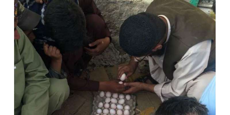 کوئٹہ میں عید کے موقع پر انڈے لڑوائے جانے کاروایتی کھیل کھیلا گیا