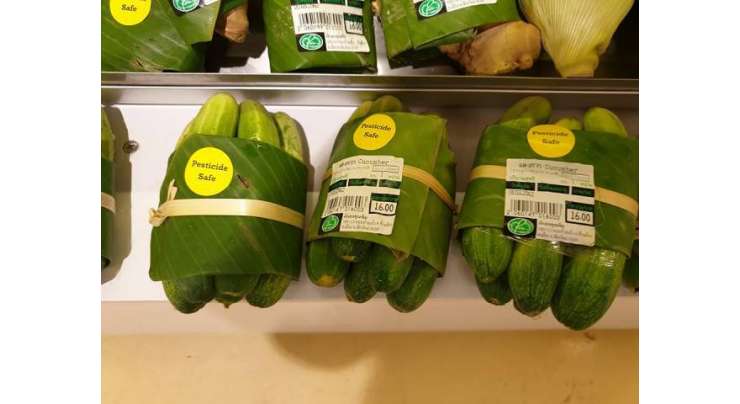 سپر مارکیٹ نے پلاسٹک پیکنگ کی بجائے کیلے کے پتے استعمال کرنا شروع کر دئیے
