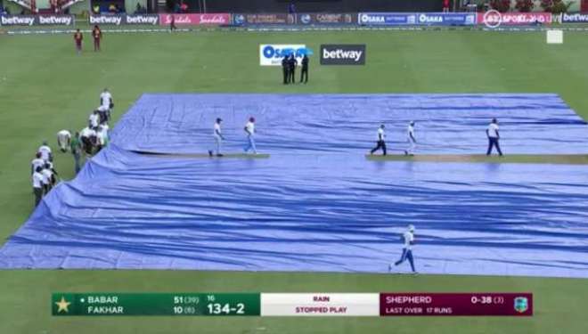 دوسراٹی20،پاکستان اور ویسٹ انڈیز کے درمیان میچ بارش کے باعث روک دیا گیا