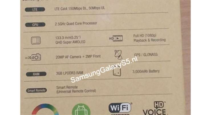 A Photo Of The Samsung Galaxy S5 Box Reveals The Specs