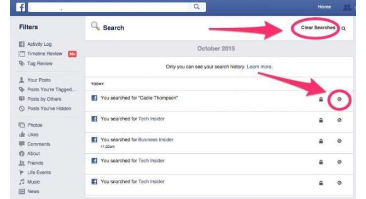 How to delete all of the search data Facebook keeps on you