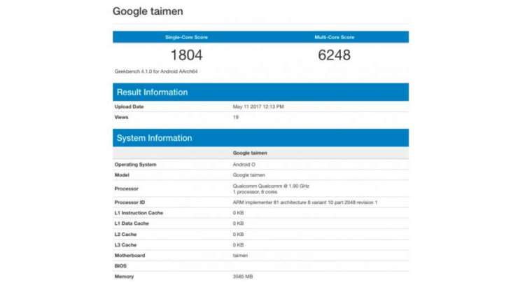 Google device codenamed Taimen runs Geekbench